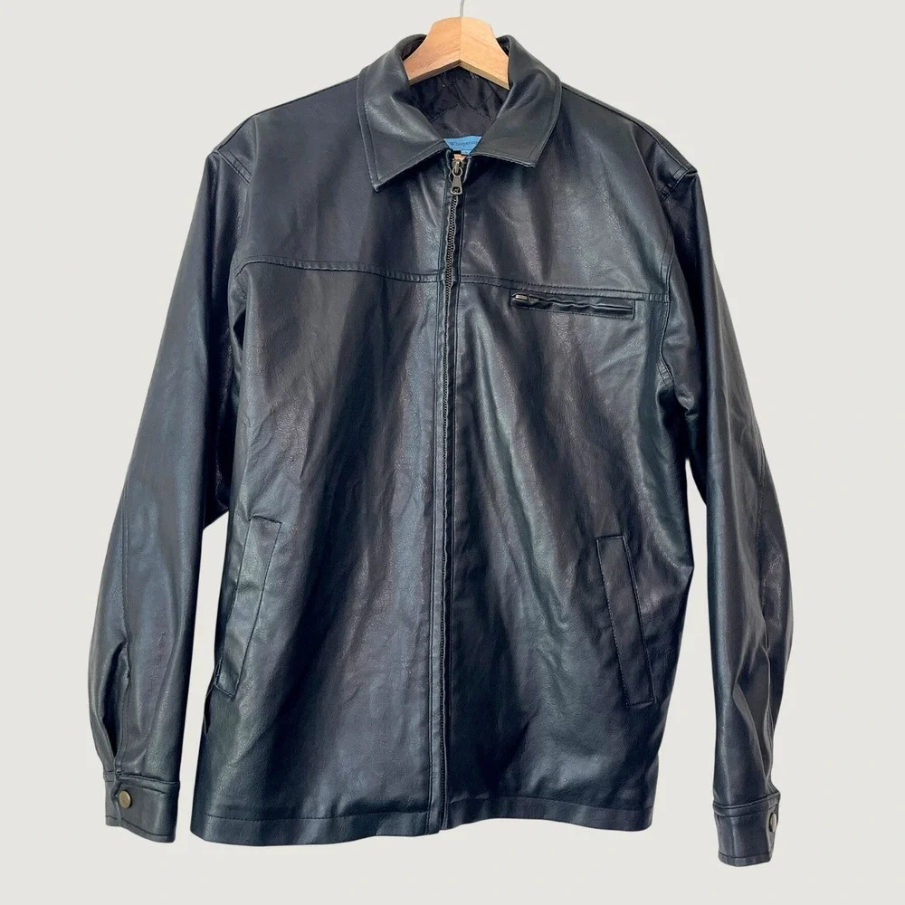 Whispering Smith London Mens Faux Leather Jacket Black Full Zip Quilted Lined L